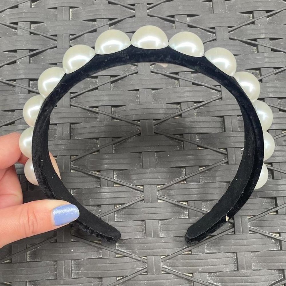 Black Velvet Pearl Headband